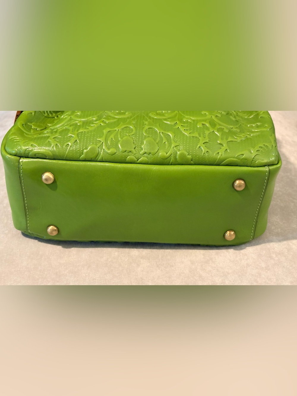 Patricia Nash Green Embossed Leather Satchel - Picture 4 of 4